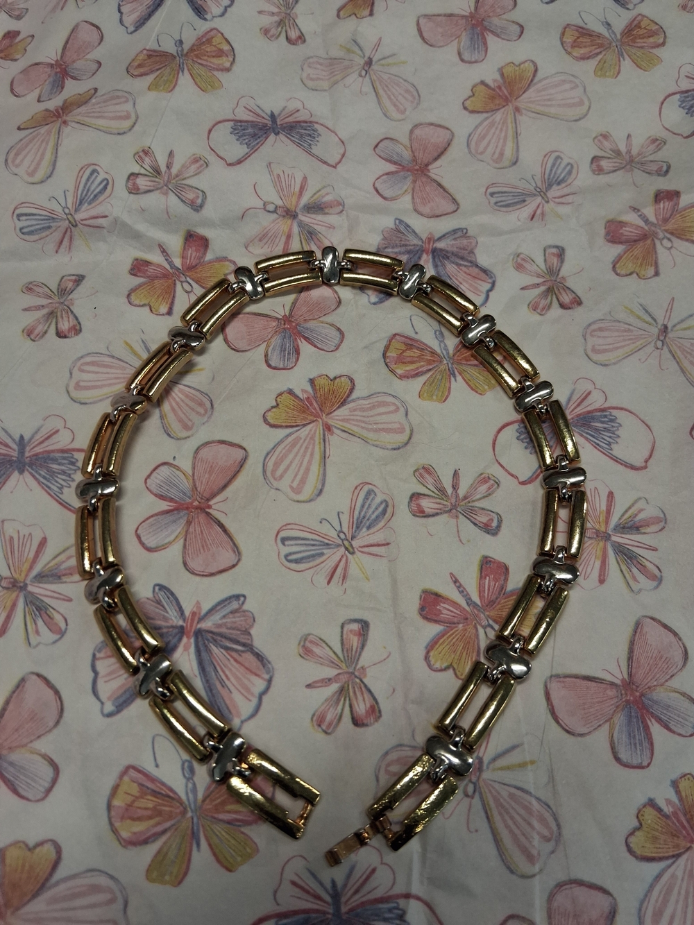Two-Tone Gold and Silver Link Choker Necklace